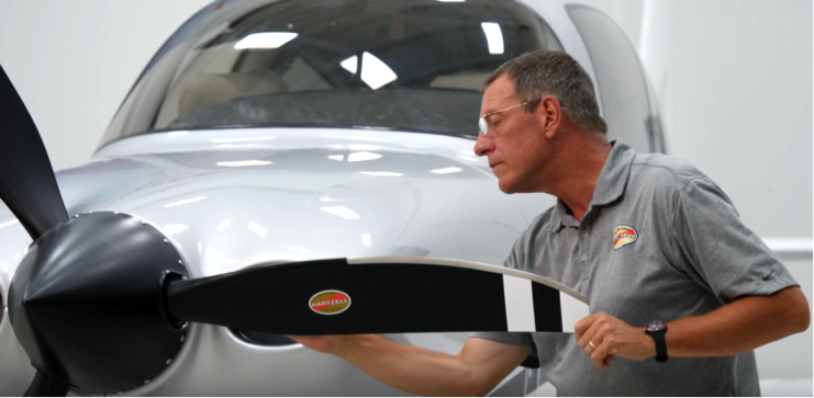 Hartzell service technician inspects a composite aircraft propeller