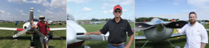 Three images of pilots posing by their Hartzell Top Prop propellers on aircraft